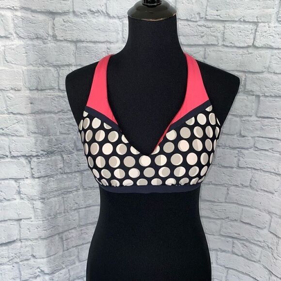 Jag polka dot bikini top w/criss cross and tie straps pink white black M - Picture 1 of 6